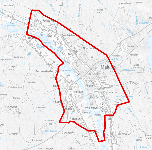 Karta över kamerabevakning av Dansbandsveckan i Malung.