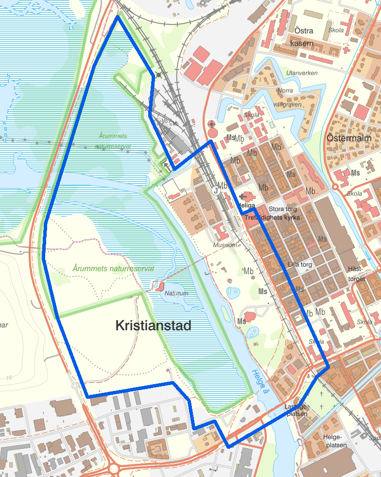 Kartbild över Kristianstad.