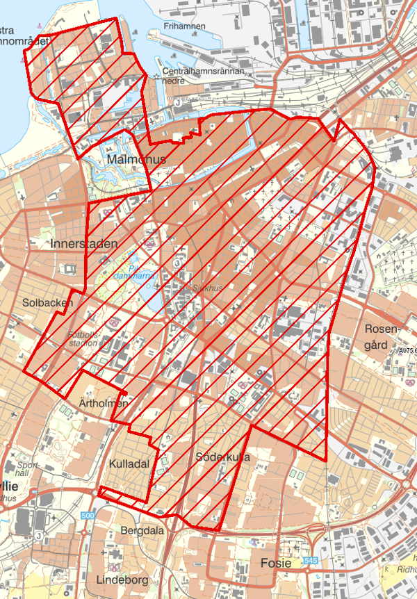 Kartbild över området som får bevakas med drönare.