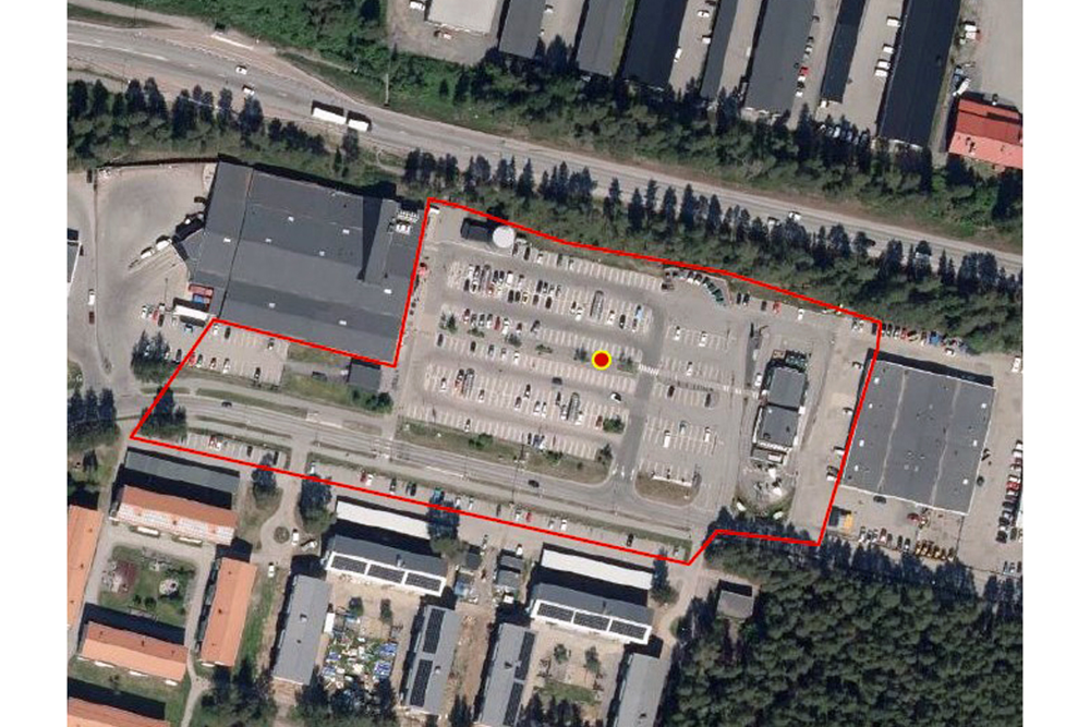 Kartbild med upptagningsområdet inritat