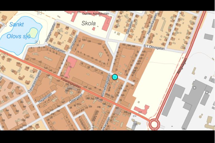 Kartbild över Bryggaregatan i Landskorna