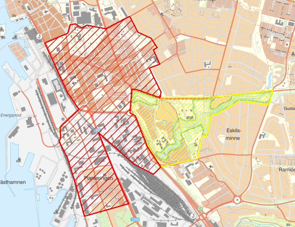 En kartbild på Söder och Närlunda i Helsingborg