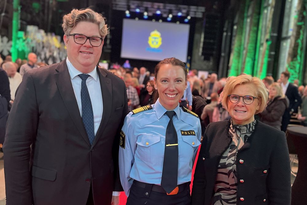 Justitieminister Gunnar Strömmer, regionpolischef i Öst Malena Grann och rikspolischef Petra Lundh.