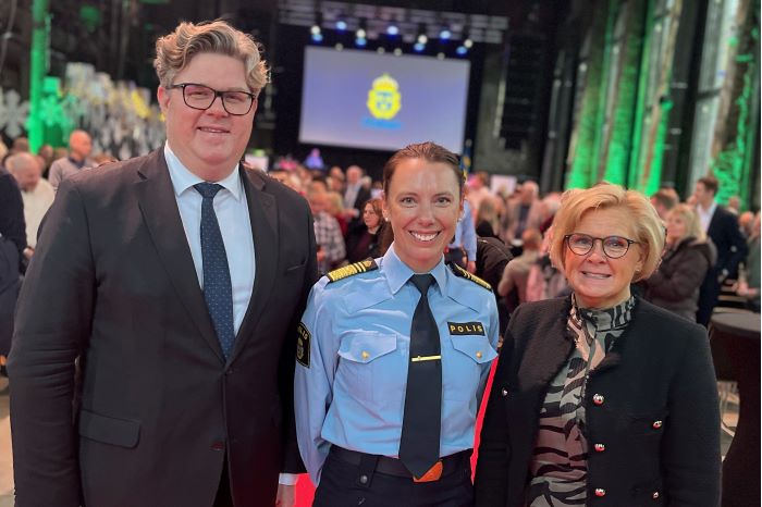Justitieminister Gunnar Strömmer, regionpolischef i Öst Malena Grann och rikspolischef Petra Lundh.