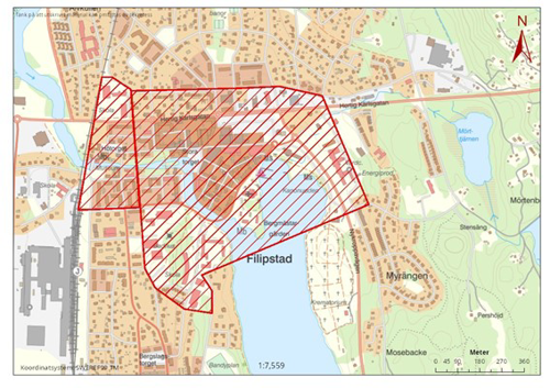Karta över området som bevakas med drönare.