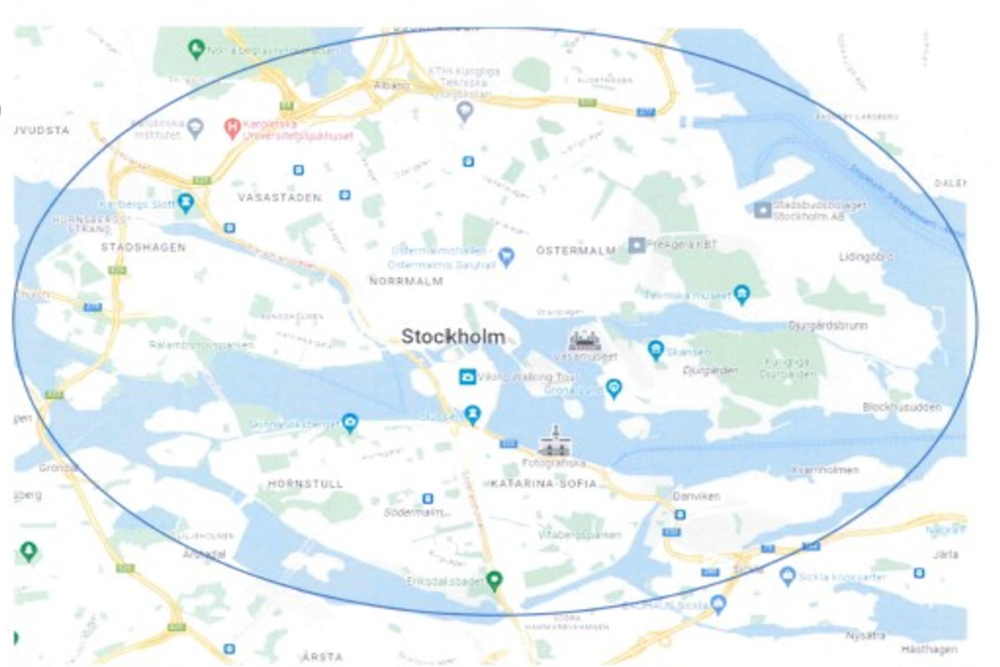 Karta med markerat område som kan komma kamerabevakas med drönare.
