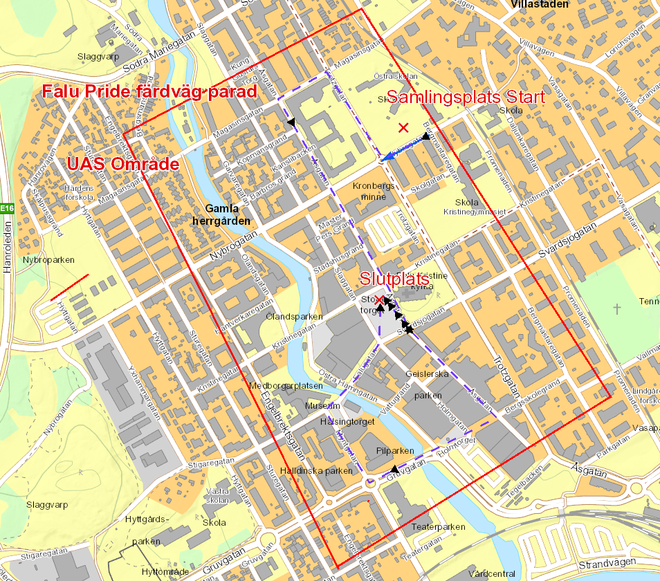 Kartbild över centrala Falun