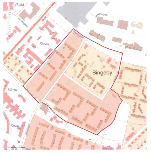 Karta med markerat område som kan komma kamerabevakas med drönare.
