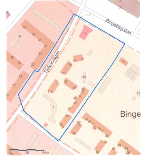 Karta med markerat område som kan komma kamerabevakas.