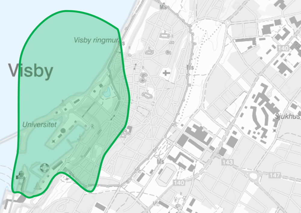 Karta över Visby och där drönare kan komma att användas.