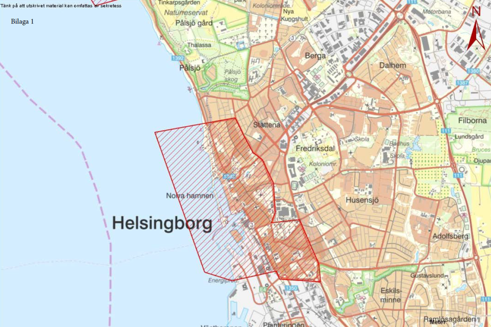 Karta över det markerade området som kan komma att kamerabevakas.