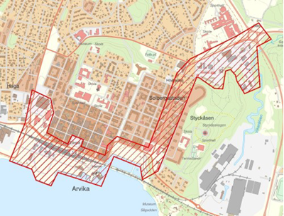 Bilden visar området som polisen kan komma att övervaka med drönare.