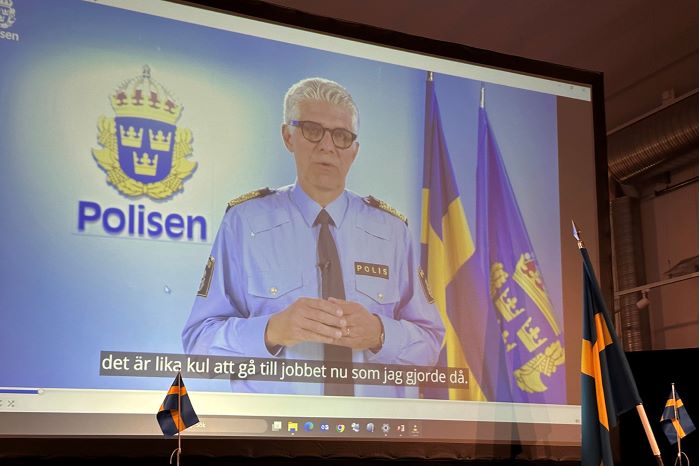 Tal av rikspolischef Anders Thornberg höll tal under avslutningsceremonin.