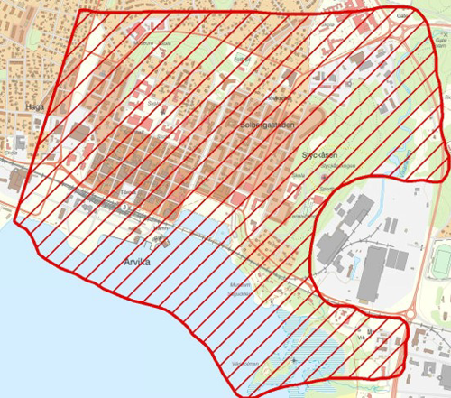 Bevakningsområde för UAS Arvika tätort.
