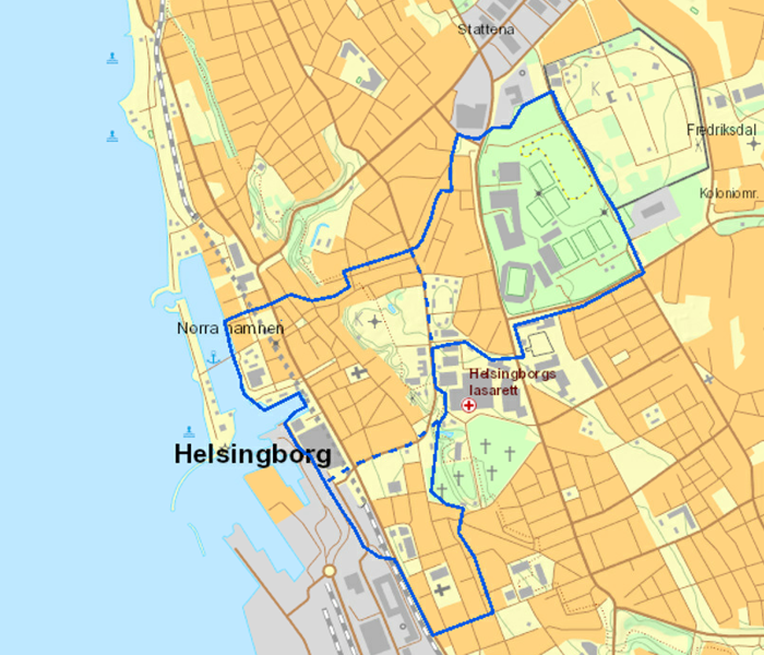 Karta över centrala Helsingborg