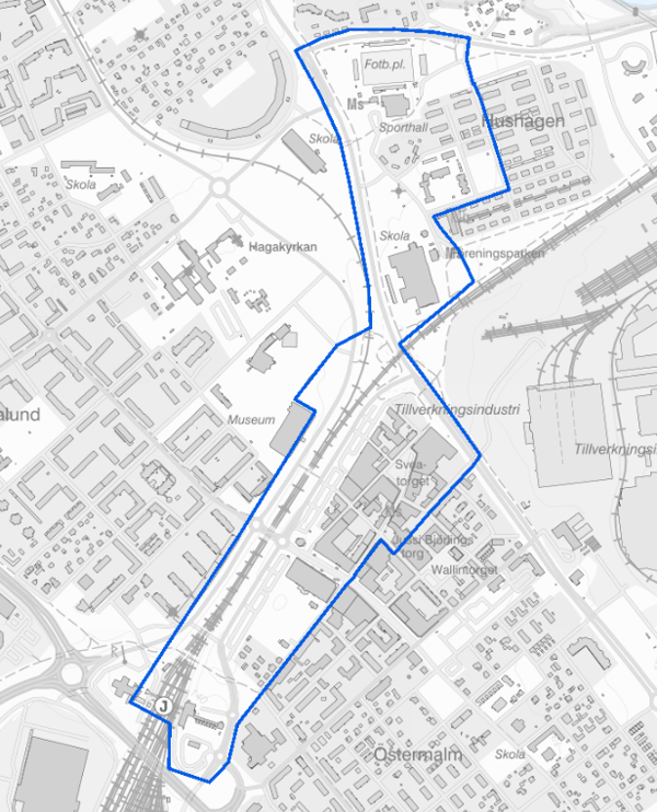Karta över området i Borlänge som bevakas med drönare.