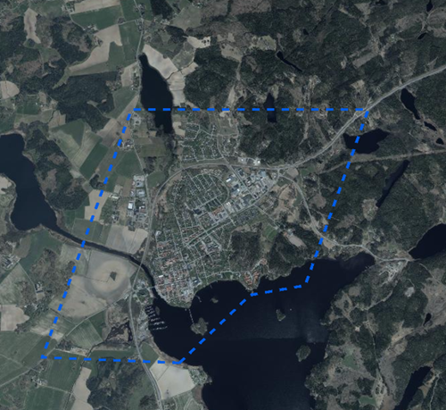 Det aktuella området som kommer bevakas med UAS (drönare). Notera att bilden ej får användas av redaktioner utan tillåtelse från Polismyndigheten.