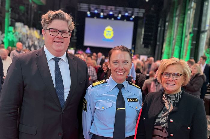Justitieminister Gunnar Strömmer, regionpolischef i region Öst Malena Grann och rikspolischef Petra Lundh.