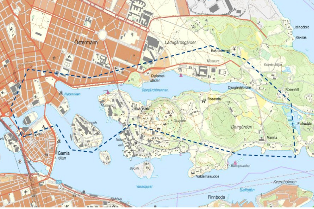 Karta med markerat område som kan komma att kamerabevakas med drönare.