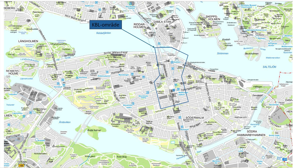 Karta med markerat område som kan komma att kamerabevakas med drönare.