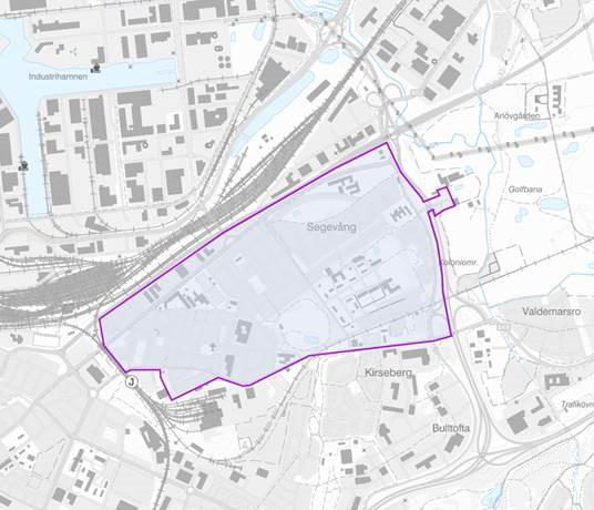 Karta över Kirseberg och Segevång. Markering visar vart kamerabevakning med drönare kommer ske.
