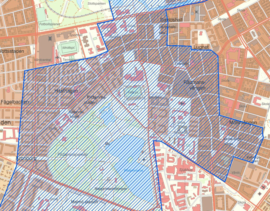 kartbild över området som ska kamerabevakas