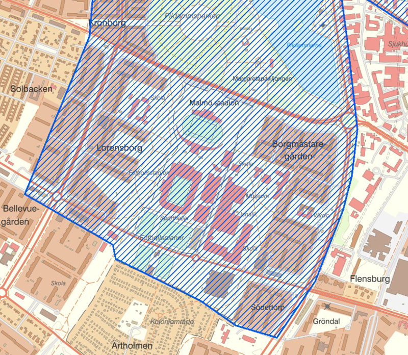 kartbild över området som ska kamerabevakas