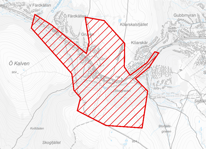 Område för kamerabevakning i Sälen 7-14 januari 2026.