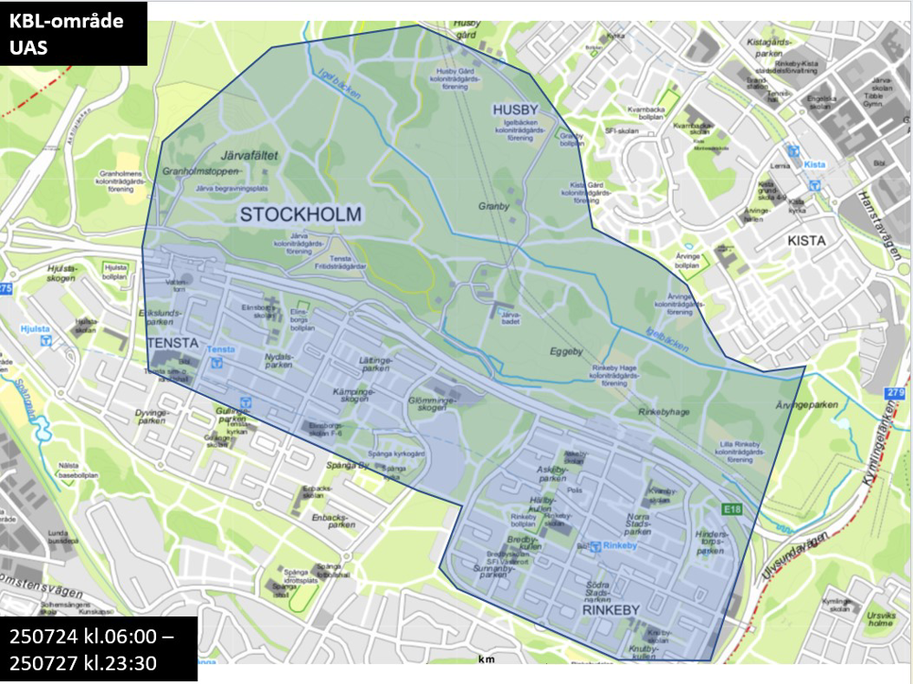 Karta med markerat område som kan komma kamerabevakas med drönare.
