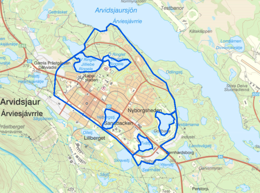 Bilden visar området som ska kamerabevakas i Arvidsjaur