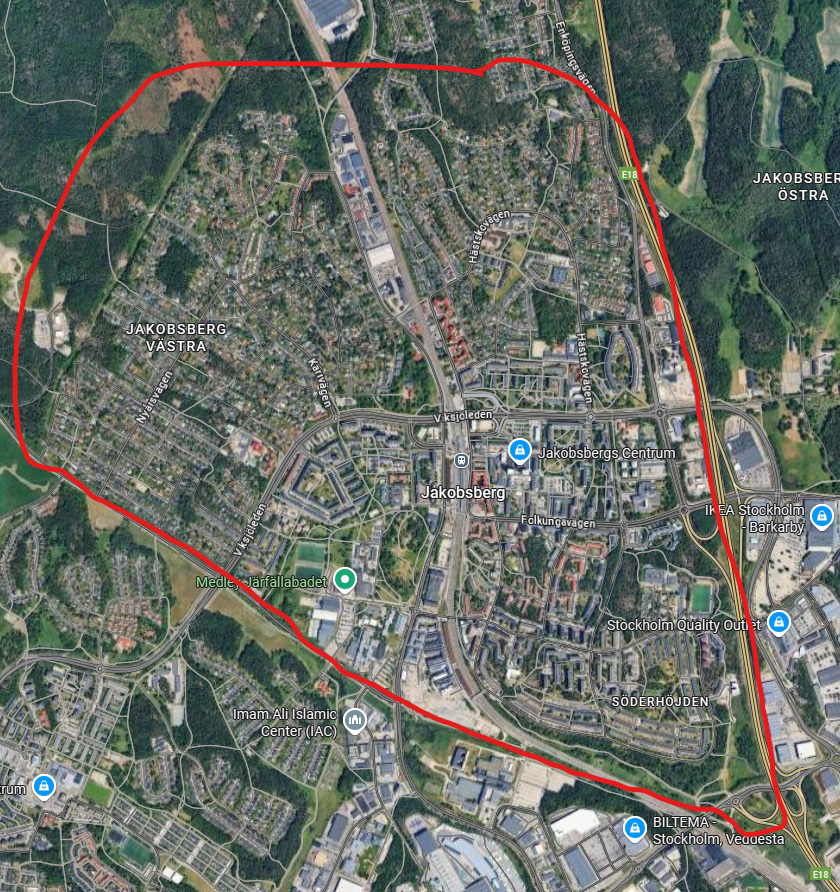 Karta med markerat område som kan komma kamerabevakas med drönare.