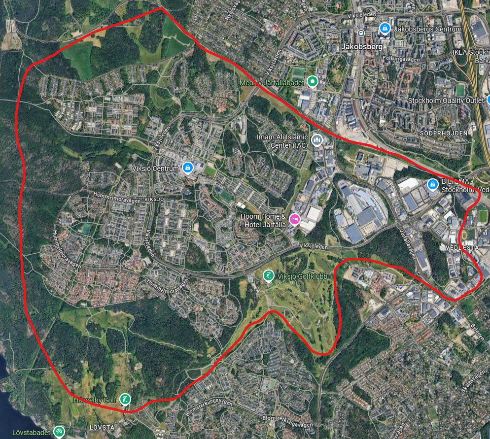 Karta med markerat område som kan komma kamerabevakas med drönare.
