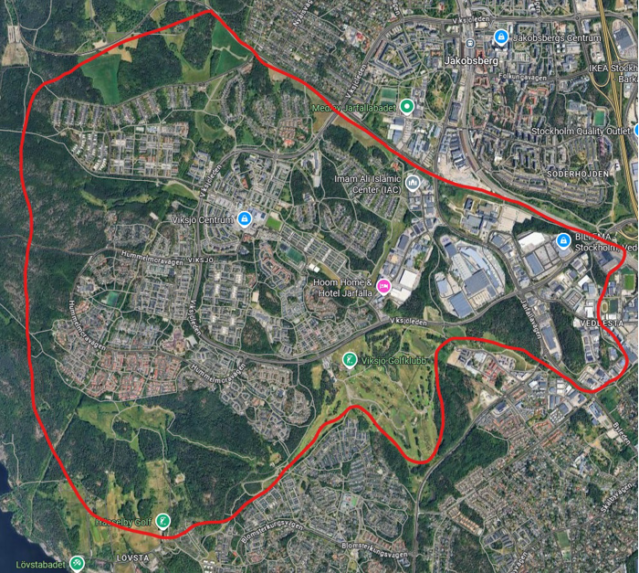 Karta med markerat område som kan komma kamerabevakas med drönare.