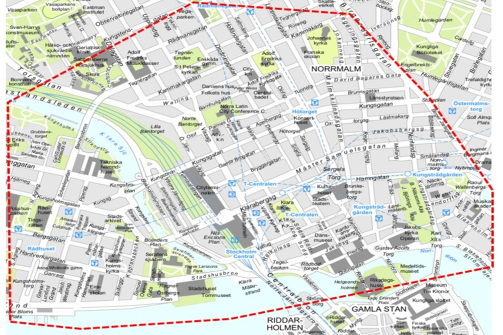Karta med markerat område som kan komma kamerabevakas med drönare.