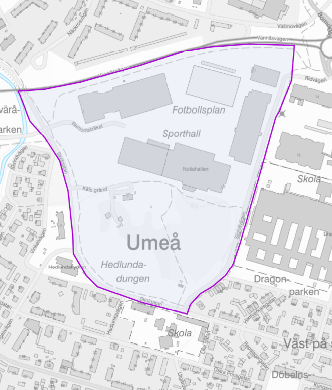 Område för kamerabevakning i Umeå under Brännbollsyran 2025