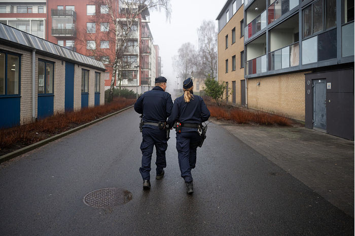 Två poliser på avstånd på en gata.