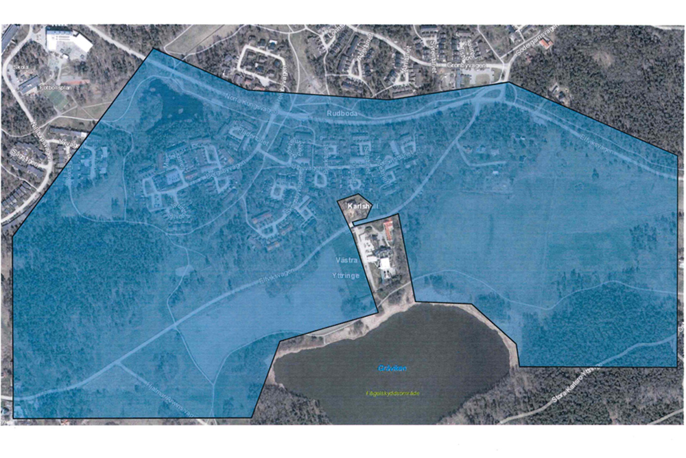 Bild på karta över del av Lidingö som ska kamerabevakas.