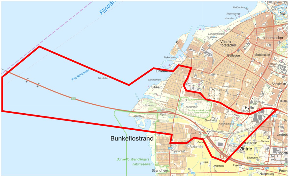 Kartbild för kamerabevakning under Broloppet i Malmö.