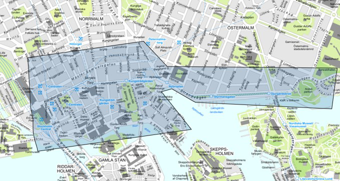 Bild på bevakningsområde i centrala Stockholm.