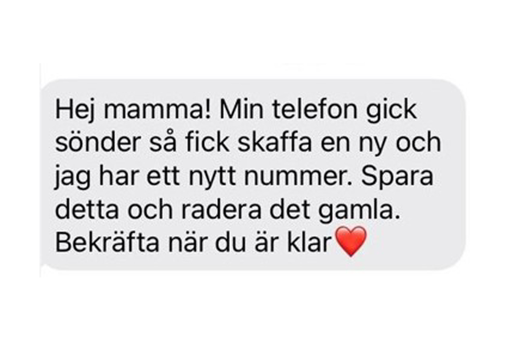 En bild på ett sms från en bedrager som skriver hej mamma.