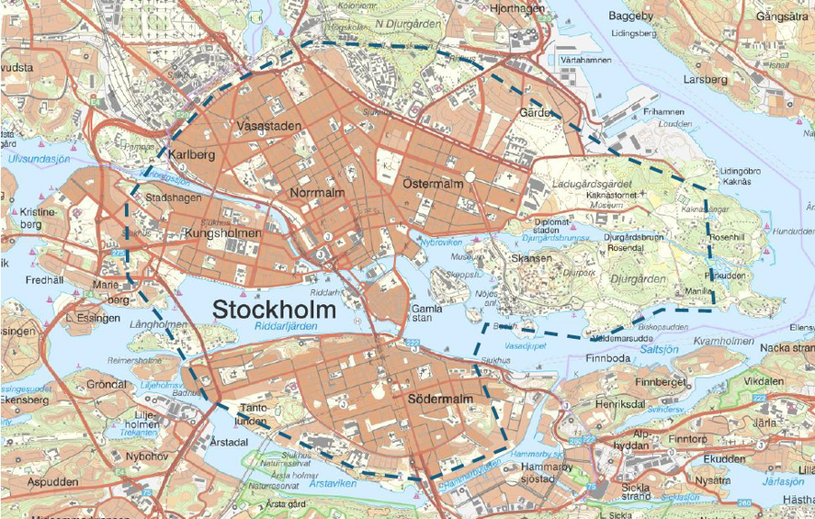 Bild på Karta över Stockholm som kommer att kamerabevakas den 30 maj.
