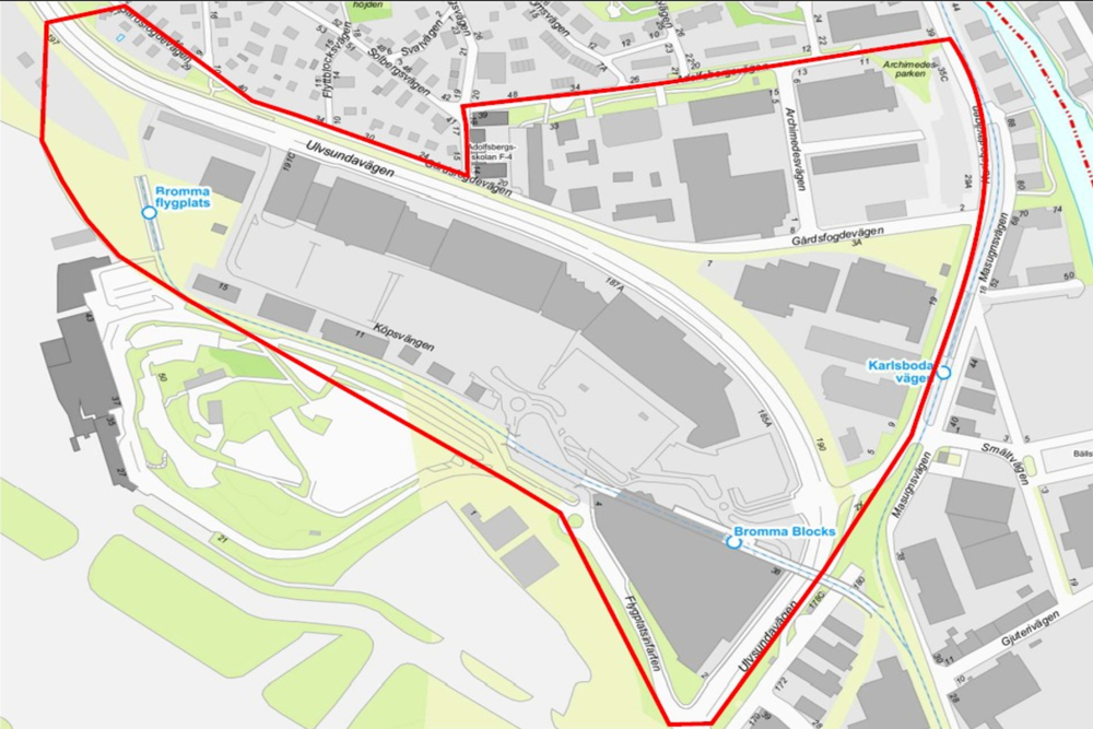 Karta med markerat område som kan komma att kamerabevakas med drönare.