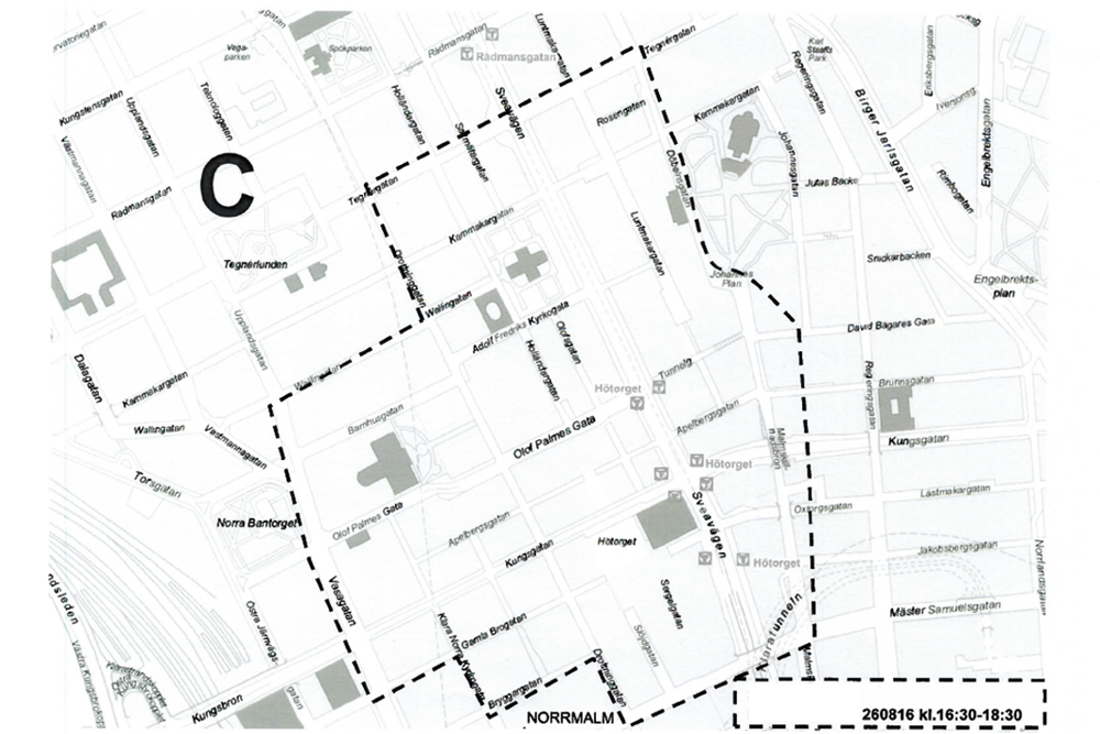 Karta över Hötorget som bevakas av drönare.