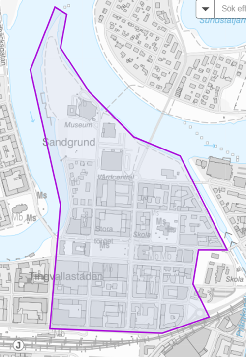 Bevakningsområde med drönare i Karlstads centrum