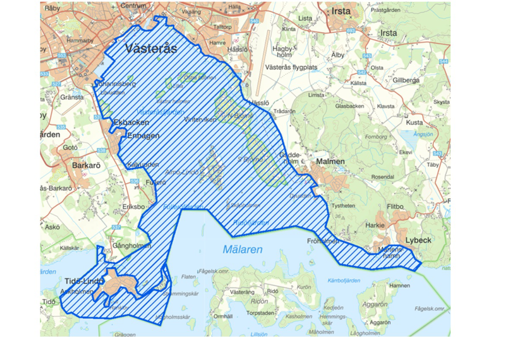 Karta över bevakningsområdet.