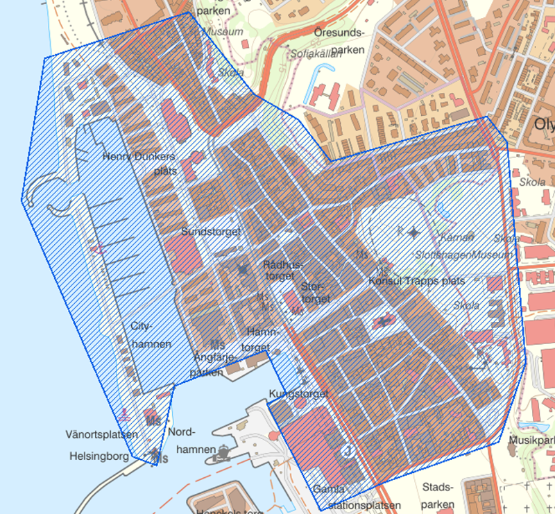 Dessa ytor av Helsingborgs city täcks av UAS-beslutet