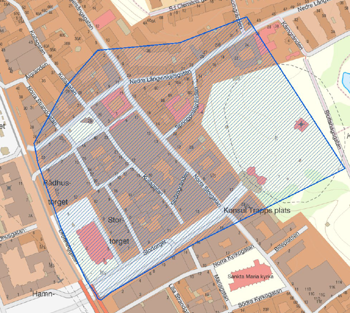 Polisen har fattat beslut om kamerabevakning med hjälp av drönare över Helsingborgs innerstad enligt markerad yta på kartan.