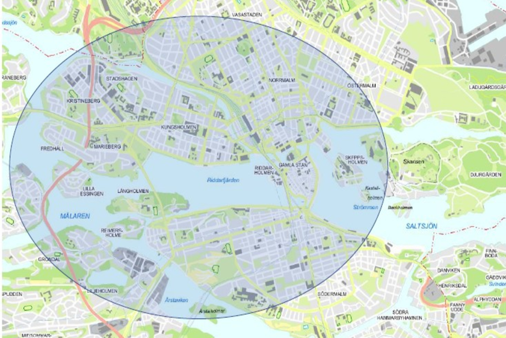 Karta med markerat område som kan komma kamerabevakas med drönare.