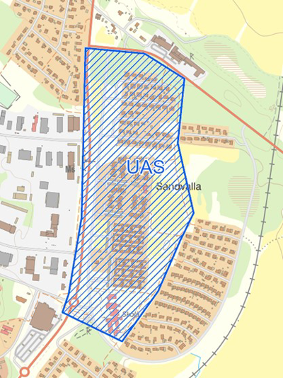 Karta över det område som kan komma att bevakas med UAS.