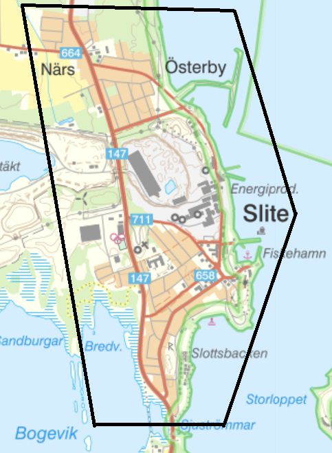 Karta med markerat område som kan komma kamerabevakas med drönare.
